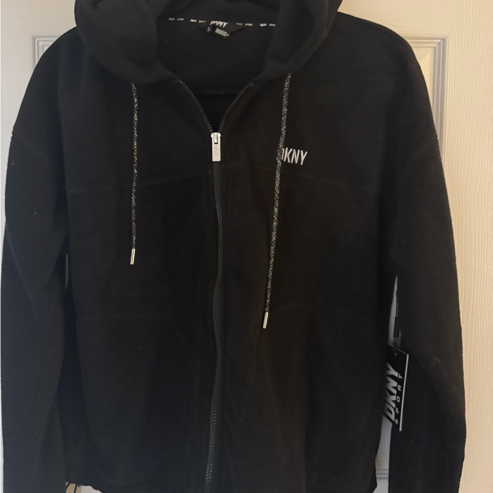 NEW WITH TAGS DKNY Classic Black Apparel zip fleece jacket